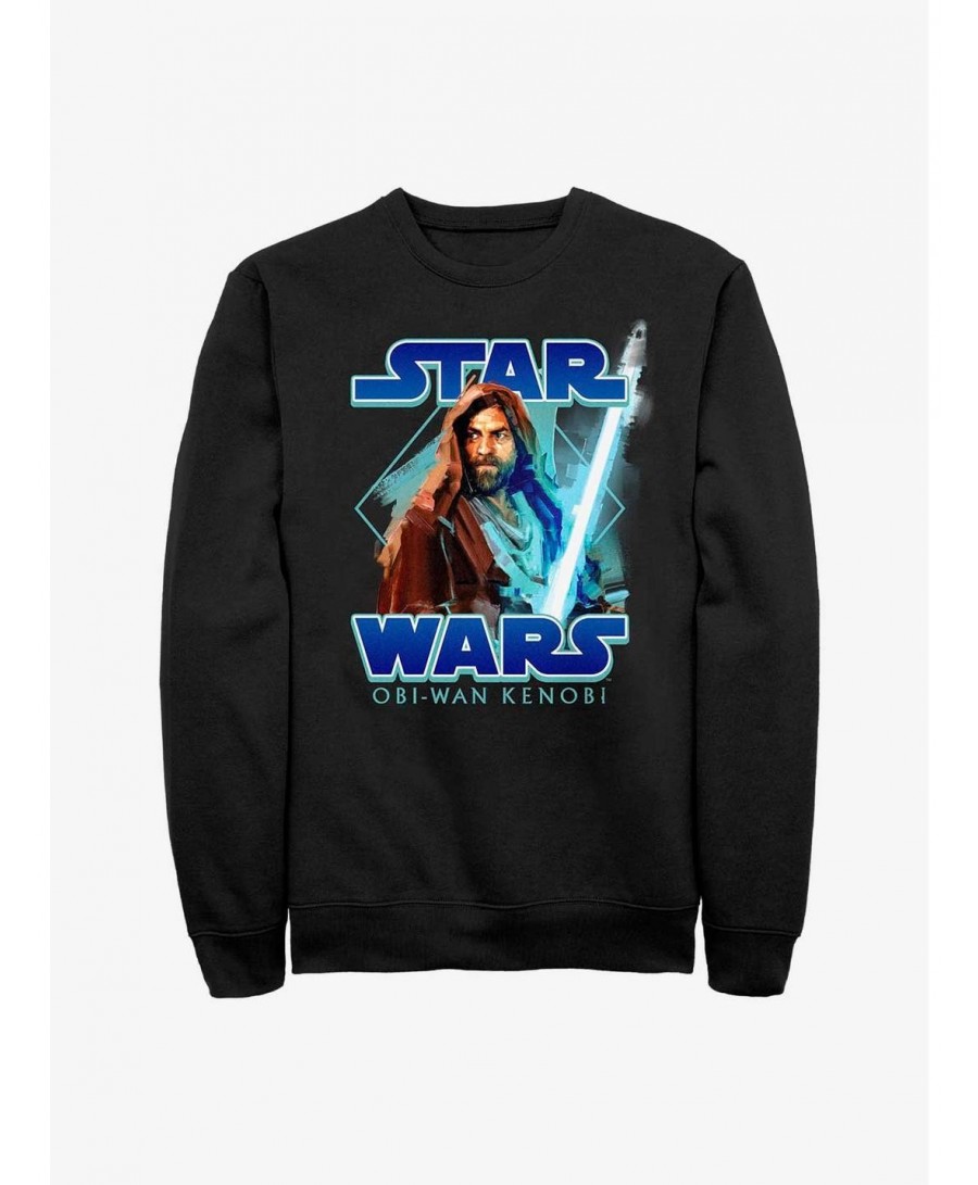 Festival Price Star Wars Obi-Wan Painterly With Logo Sweatshirt $10.07 Sweatshirts