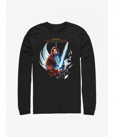 Hot Sale Star Wars Obi-Wan Wan Shattered Jedi Logo Long-SLeeve T-Shirt $7.14 T-Shirts