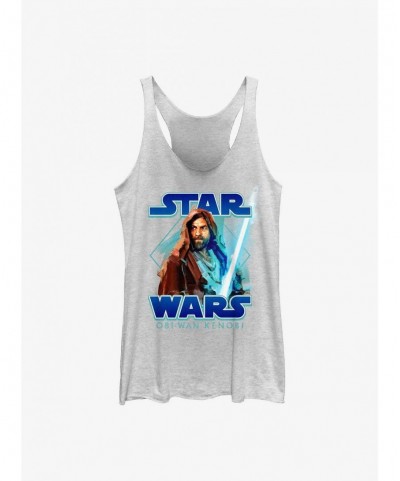 Pre-sale Star Wars Obi-Wan Painterly With Logo Girls Raw Edge Tank $7.07 Tanks