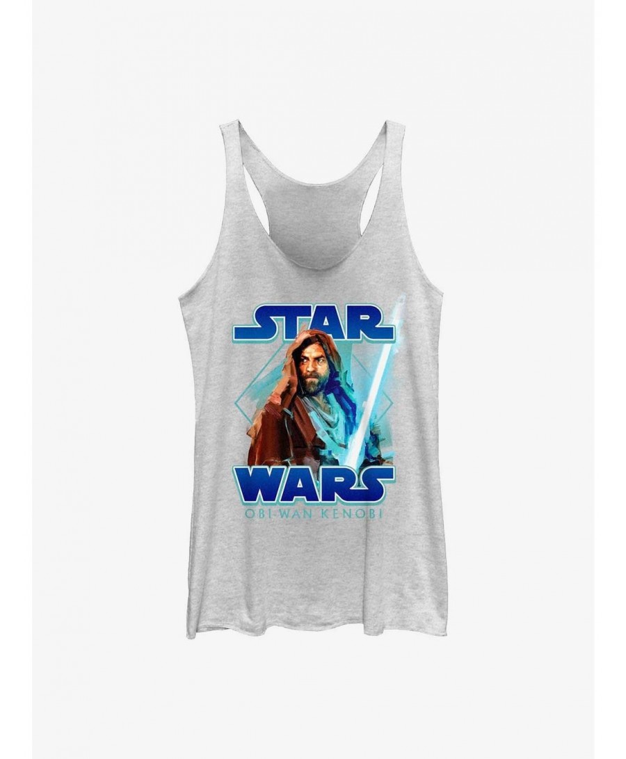 Pre-sale Star Wars Obi-Wan Painterly With Logo Girls Raw Edge Tank $7.07 Tanks