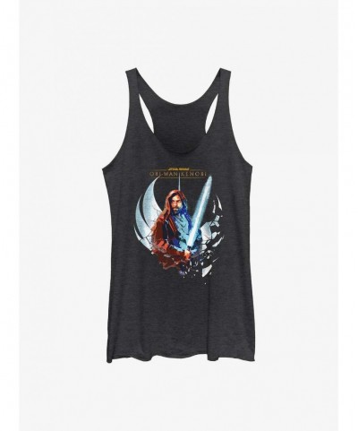 Trendy Star Wars Obi-Wan Wan Shattered Jedi Logo Girls Raw Edge Tank $7.98 Tanks