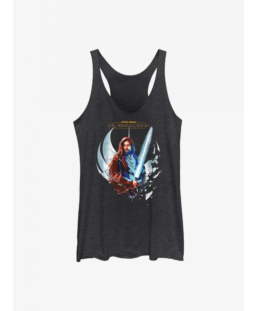 Trendy Star Wars Obi-Wan Wan Shattered Jedi Logo Girls Raw Edge Tank $7.98 Tanks