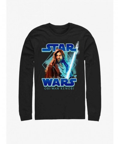 Sale Item Star Wars Obi-Wan Painterly With Logo Long-SLeeve T-Shirt $7.37 T-Shirts