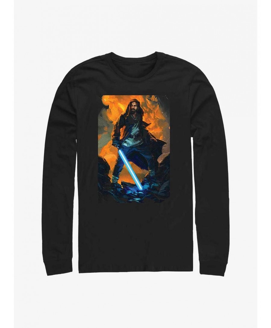 Trendy Star Wars Obi-Wan Kenobi Paint Long-SLeeve T-Shirt $8.52 T-Shirts