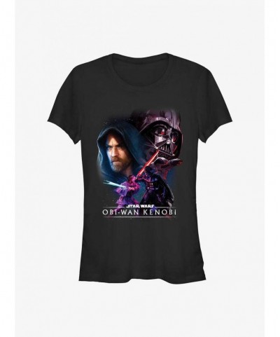 Seasonal Sale Star Wars Obi-Wan Kenobi Galaxy Face-Off Girls T-Shirt $8.02 T-Shirts