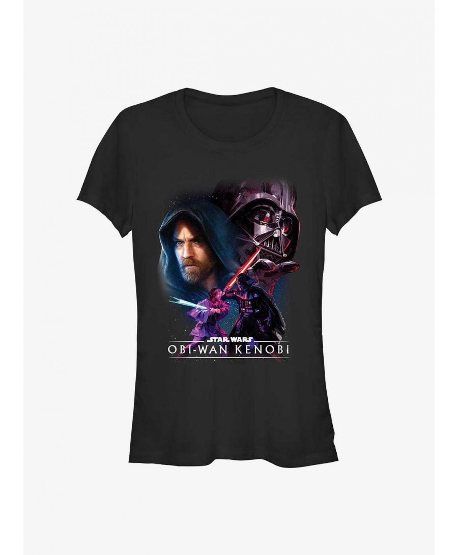 Seasonal Sale Star Wars Obi-Wan Kenobi Galaxy Face-Off Girls T-Shirt $8.02 T-Shirts